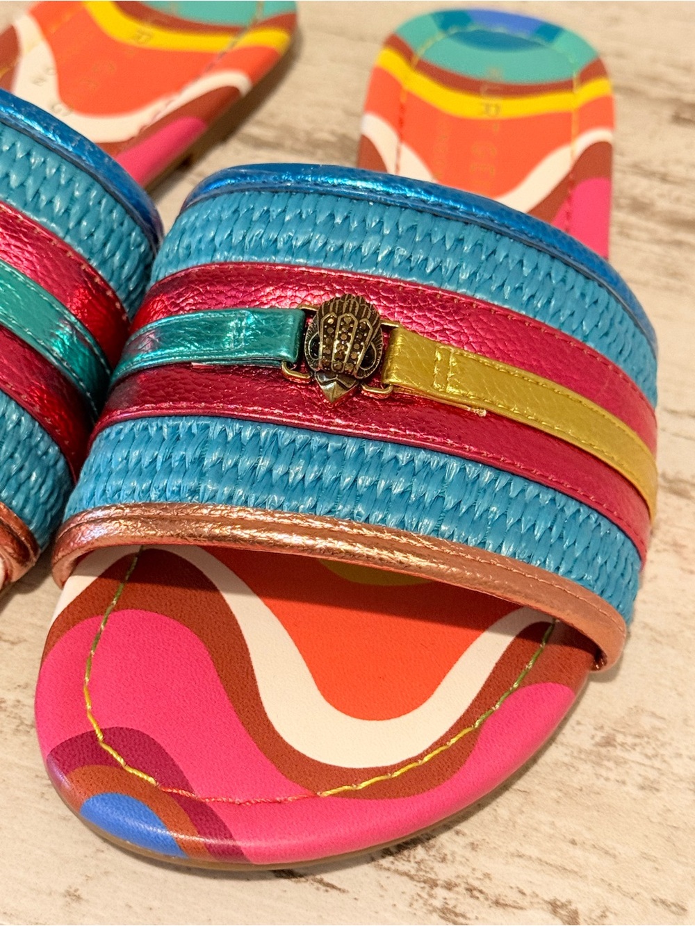 Kurt Geiger SOUTHBANK FLAT SLIDE RAFFIA SANDALS Multicolor New Size 38 - 7.5US - Picture 7 of 16